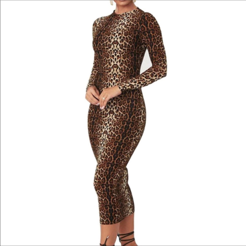Women's Long Sleeve High Neck Midi Bodycon Dress